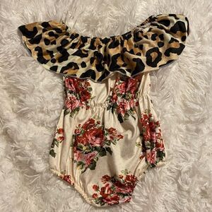 Clover Cottage 6-12M Baby Girl Leopard & Floral Romper